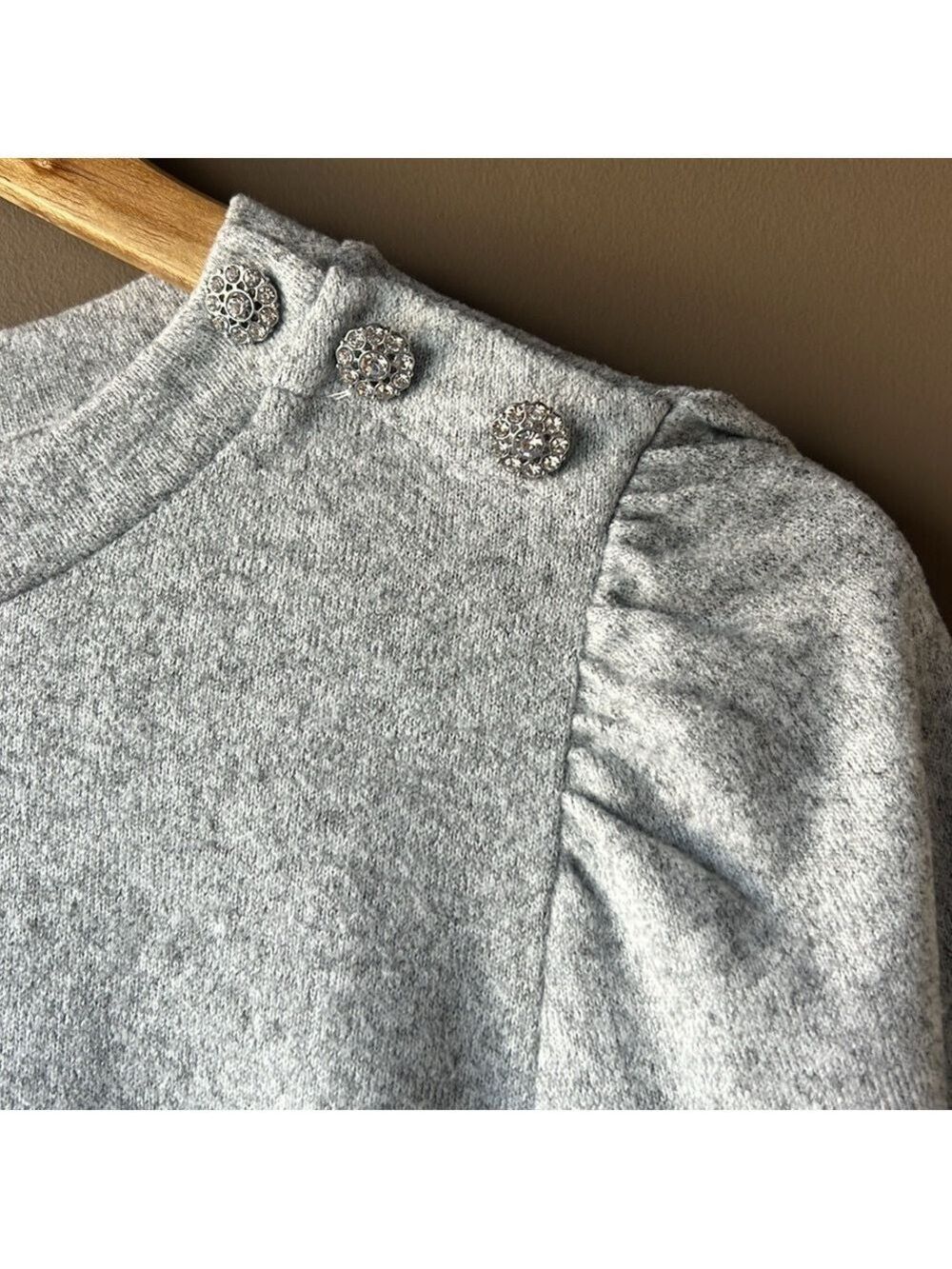 Reitmans Gray Sweater with Rhinestone Buttons Size Medium - Picture 3 of 8